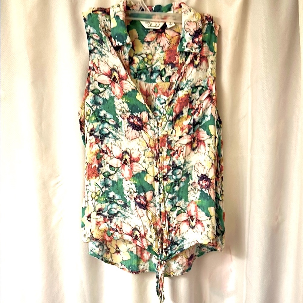 Gauze Multicolor Floral Sleeveless Blouse